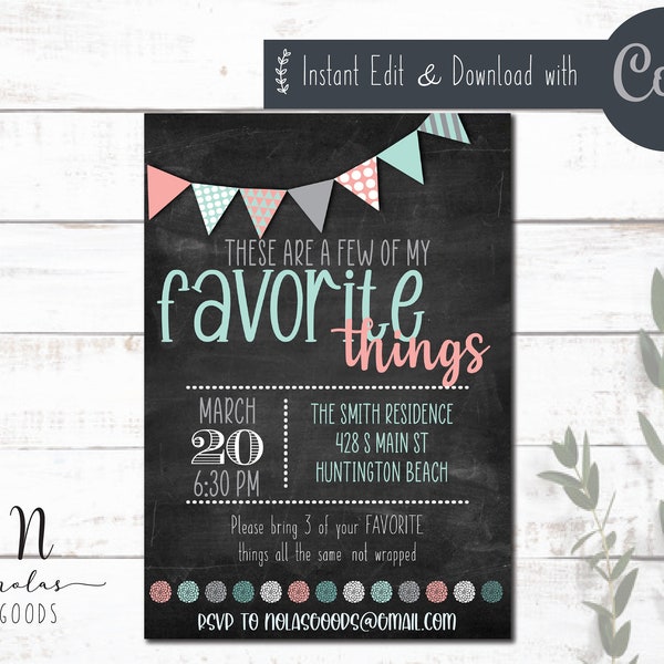 Favorite Things Party Invite, Favorite Things Birthday Party Invitation, Favorite Things Invitation, My Favorite Things Party