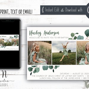 LDS Baptism Announcement Girl, LDS Baptism Invite Template, Girl LDS Baptism Invitation, Lds Baptism Invitation Instant Download
