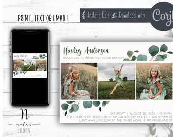 LDS Baptism Announcement Girl, LDS Baptism Invite Template, Girl LDS Baptism Invitation, Lds Baptism Invitation Instant Download