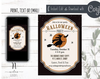 Adult Halloween Invitation Digital, Halloween Party Flyer Template, Kids Halloween Party Invitation Digital, Halloween Party Invite Kids
