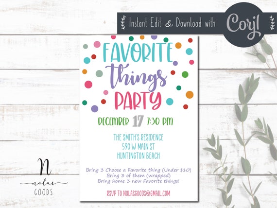 Favorite Things Party Invitation Colorful Dot Custom | Etsy