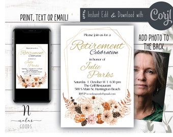 Retirement Invite Woman, Retirement Celebration Invitation, Surprise Retirement Party Invitation, Retirement Party Invitation Template