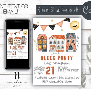 Fall Block Party Invitation, Block Party Flyer Template, Neighborhood Party Invitation, Neighborhood Block Party Invitation