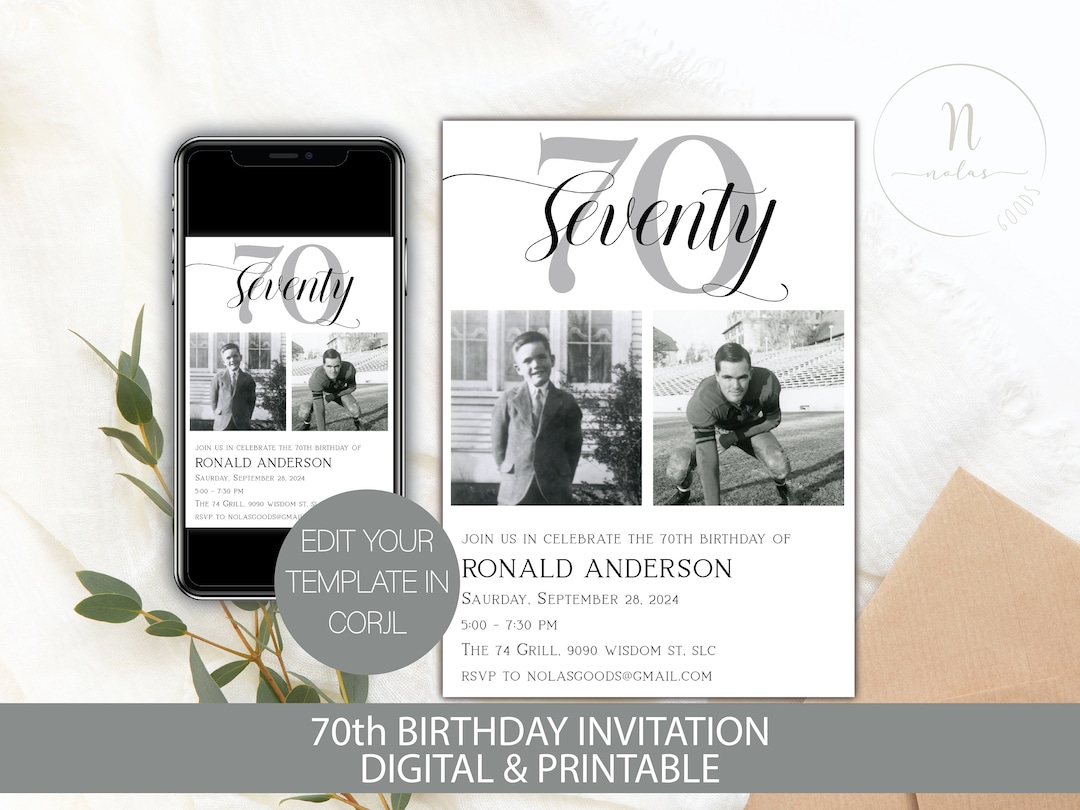 70 Birthday Invitation Men 70th Birthday Invite Template 70th