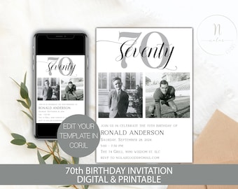 70 Birthday Invitation Men, 70th Birthday Invite Template, 70th Birthday Invitation for Women, 70th Birthday Party Invitation