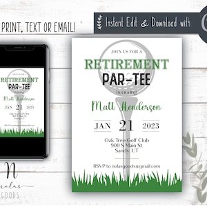 Retirement Invite for Men, Retirement Party Invitation Template, Golf Retirement Party Invitation, Retirement Celebration Invitation