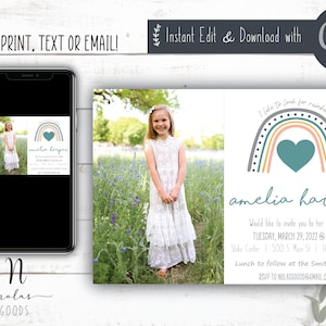 LDS Baptism Invitation Girl Rainbow, LDS Baptism Announcement Girl, LDS Baptism Invite Template, lds Baptism Invitation Rainbow
