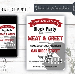 Block Party Invitation Flyer Printable, Neighborhood Meet and Greet Invitation, Neighborhood Party Invitation Digital Download