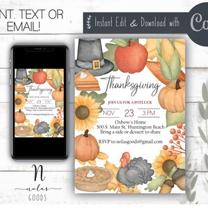 Thanksgiving Dinner Invitation Template, Friendsgiving Invitation, Thanksgiving Invitation Digital Download, Thanksgiving Invite Digital