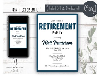 Retirement Party Invitation Template, Retirement Invite for Man, Retirement Celebration Invitation, Retirement Invite Woman