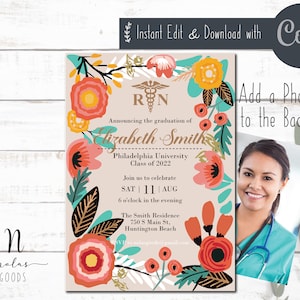 RN Graduation Invitation, Nurse Graduation Invitation, Nursing School Graduation Invitation, Nursing Grad Announcement