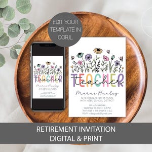 Teacher Retirement Invitation Template, Retirement Party Invite for Teacher, Retirement Party Invitation for Teacher