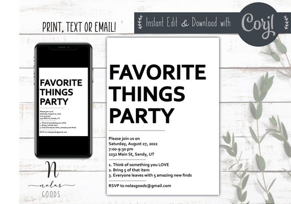 Favorite Things Party Invitation Printable Favorite Things - Etsy
