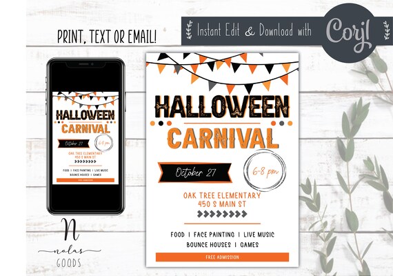 Halloween Carnival Invite Template, School Carnival Invitation Digital, Fall Festival Flyer Digital Download, School Halloween Party Flyer