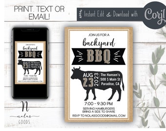 Backyard BBQ Invitation, Summer BBQ Invite, Neighborhood BBQ Invite, Block Party Flyer, Summer Bash Flyer, Bbq invite Download