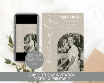 70th Birthday Invitation for Women, 70th Birthday Party Invitation, 70 Birthday Invitation Men, 70th Birthday Invite Template