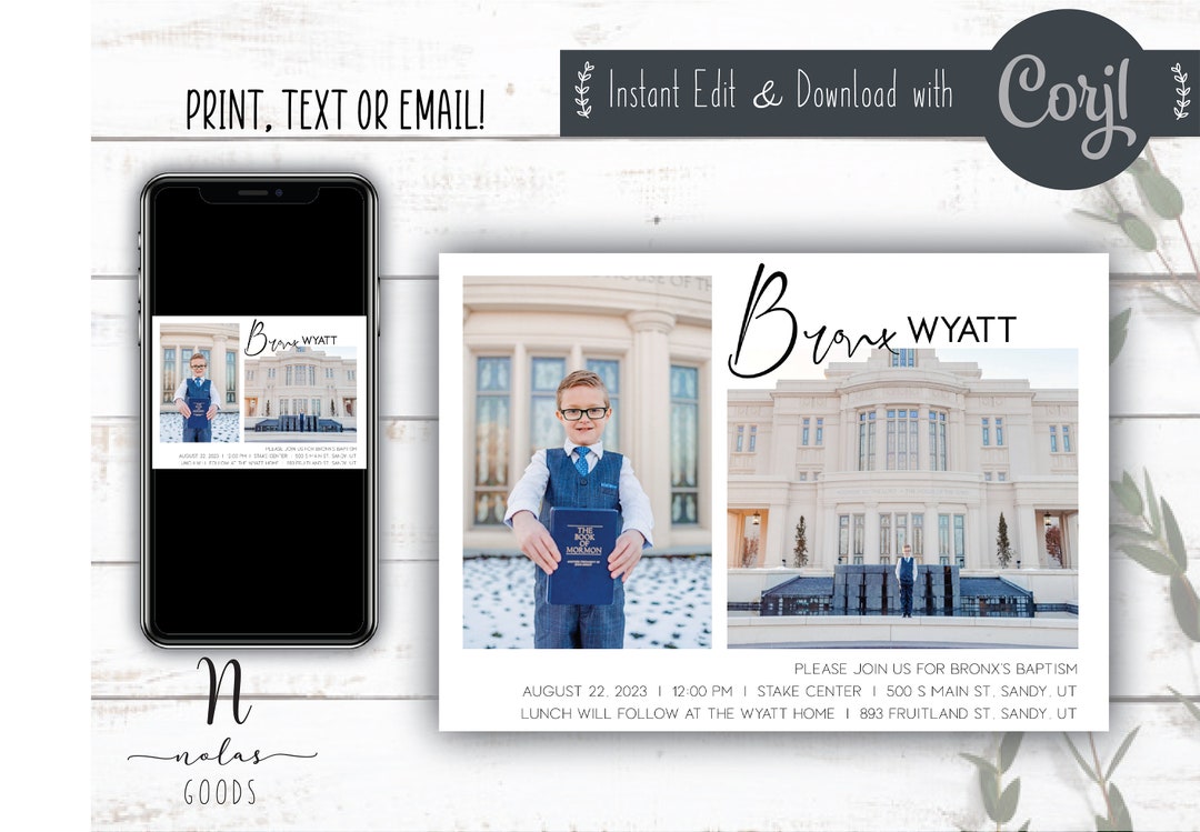 LDS Baptism Invite Template, Baptism Announcement LDS Boy, LDS Baptism ...