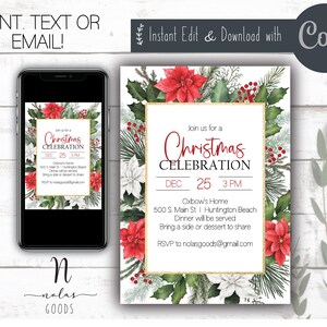 Christmas Dinner Party Invitation Template, Editable Christmas Dinner Invitation, Christmas Brunch Invite, Holiday Dinner Party Invite