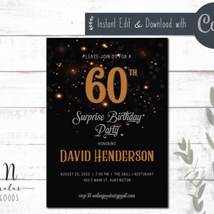 Sixty Birthday Party Invitation, Surprise 60th Birthday Invite, 60th Birthday Invitation Template, 60th Bday Invite Download