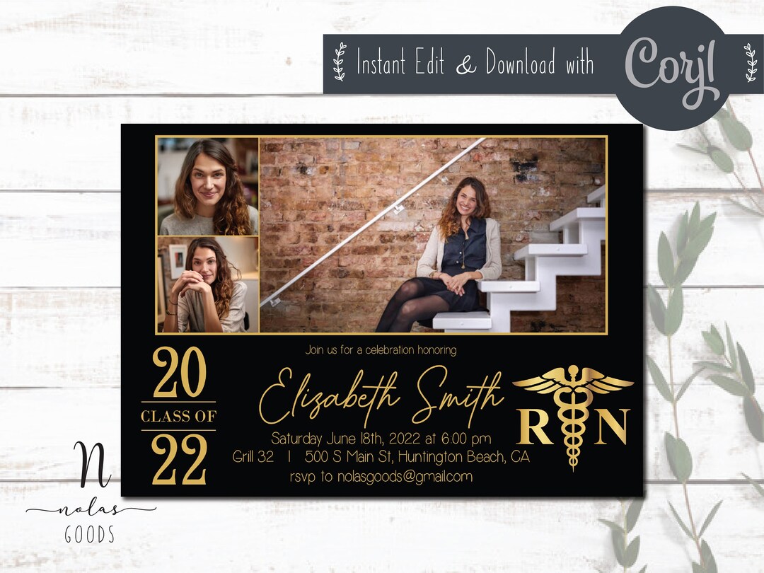 Nursing Graduation Invitation Instant Download, RN Graduation Ceremony ...
