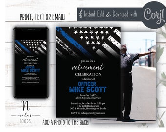 Police Retirement Invitation, Retirement Party Invitation Template, Retirement Invite for Man, Retirement Celebration Invitation