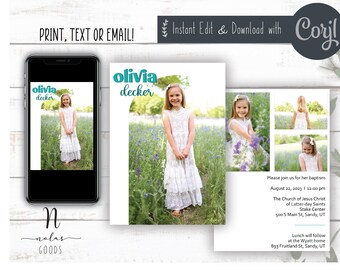LDS Baptism Invitation Girl, LDS Baptism Invite Template, LDS Baptism Invitation Instant Download, Baptism Invitation with Photo