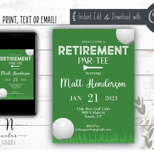 Golf Retirement Party Invitation, Retirement Party Invitation Template, Retirement Celebration Invitation, Retirement Invite for Men