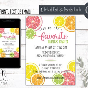 My Favorite Things Invitation Digital Download, Favorite Things Birthday Party Invitation, My Favorite Things Party Printable