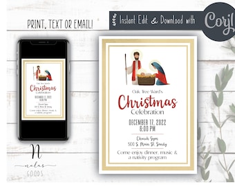 Ward Christmas Party Flyer, Nativity Invitation Printable, Kids Christmas Party Invite, LDS Christmas Party Invite Template