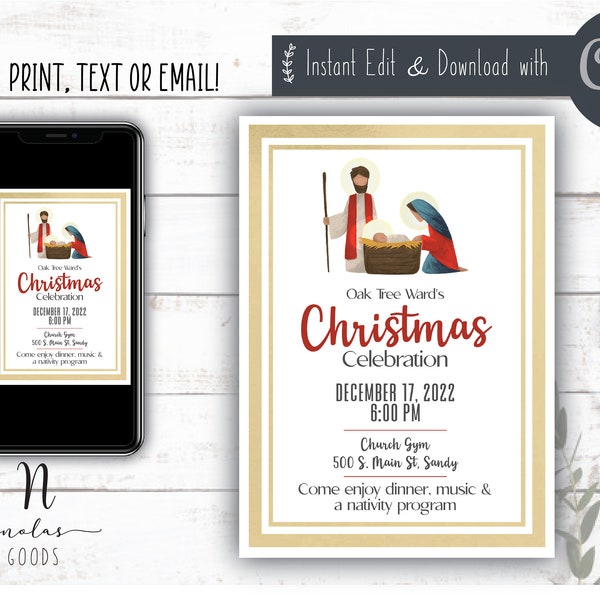 Ward Christmas Party Flyer, Nativity Invitation Printable, Kids Christmas Party Invite, LDS Christmas Party Invite Template