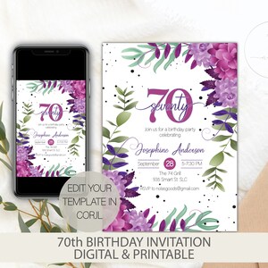 70e verjaardagsuitnodiging voor vrouwen, 70e verjaardag uitnodiging voor feest, 70e verjaardag uitnodigen sjabloon, 70e verjaardag uitnodigen digitaal
