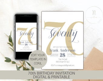 70 Birthday Invitation Men, 70th Birthday Invitation for Women, 70th Birthday Invite Template, 70th Birthday Party Invitation