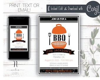 Backyard BBQ Invitation Editable, Summer BBQ Invitation Template, Neighborhood BBQ Invite, Block Party Flyer, Summer Picnic Flyer