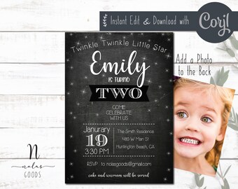 Twinkle Bday Invitations, Twinkle Birthday Party Invitation, Star Birthday Invitation Template
