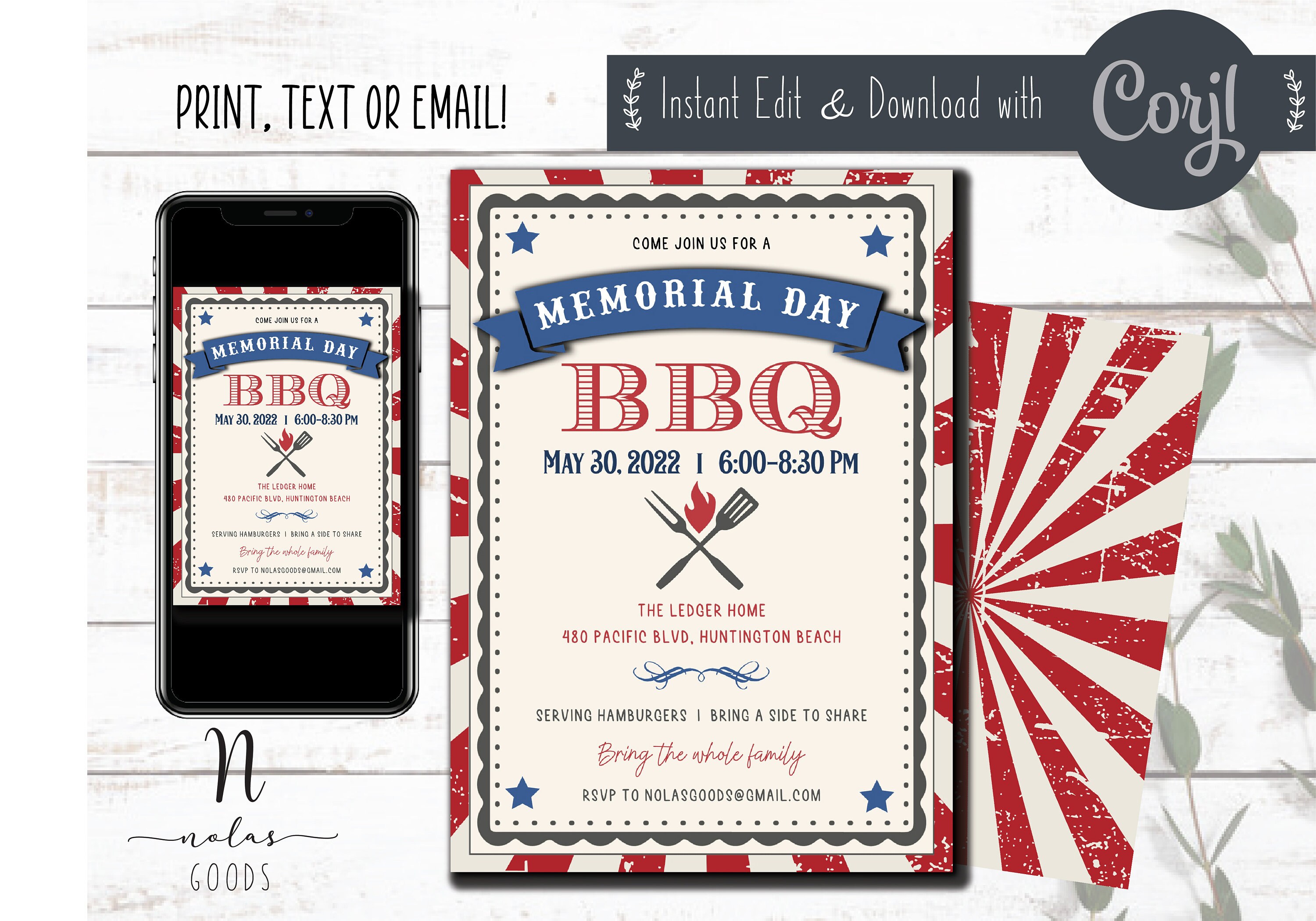 Memorial Day BBQ Invitation, Summer Barbeque Invitation Download ...
