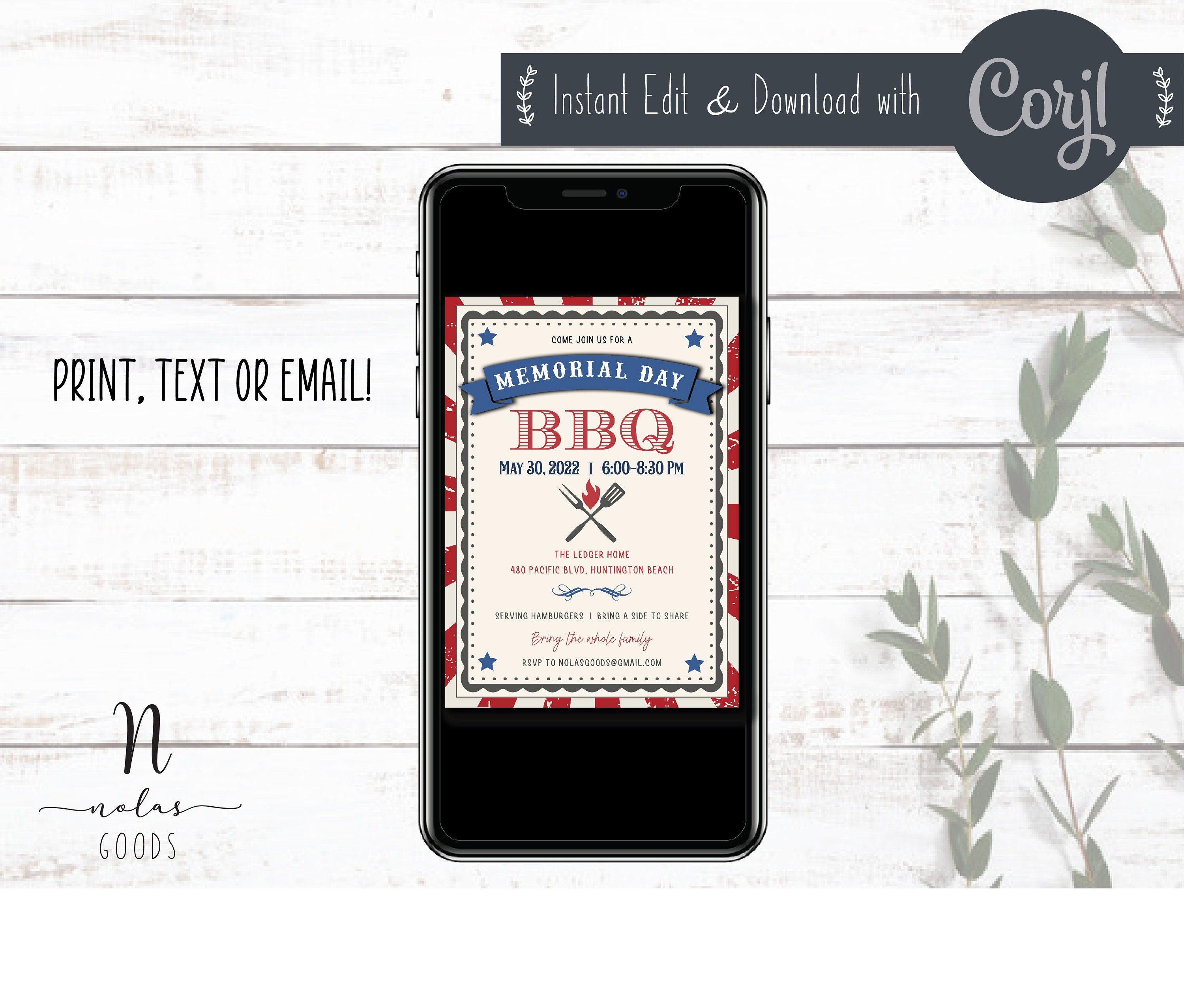 Memorial Day BBQ Invitation, Summer Barbeque Invitation Download ...