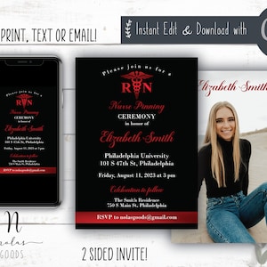 Nurse Pinning Ceremony Invitations, Nurse Graduation Invitation, RN Graduation Invitation, Nursing School Graduation Invitation