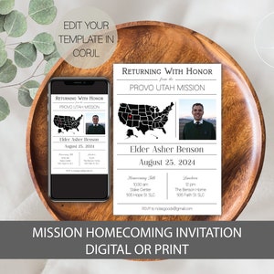LDS Missionary Homecoming Invitation, Missionary Open House Invitation, Mission Homecoming Announcement, LDS Mission Announcement