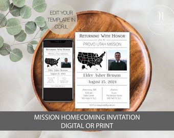 LDS Missionary Homecoming Invitation, Missionary Open House Invitation, Mission Homecoming Announcement, LDS Mission Announcement