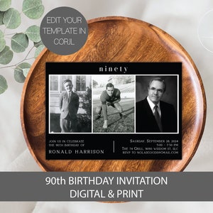 90th Birthday Party Invitation Man, Ninety Birthday Invitation, 90th Birthday Invite, 90th Birthday Invitation for Women