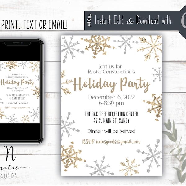 Company Holiday Party Invite Template, Company Christmas Party Invitation, Work Christmas Party Invites Printable, Work Party Invitation