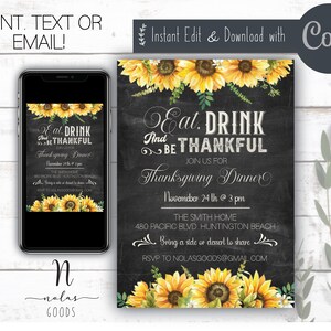 Thanksgiving Dinner Invitation Template, Friendsgiving Invitation, Thanksgiving Invitation Digital Download, Thanksgiving Invite Digital
