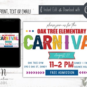 Editable Carnival Flyer, Fundraiser Flyer Editable Template, School Carnival Invitation Digital, School Fundraiser Template