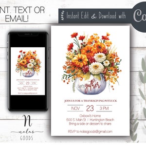Editable Thanksgiving Dinner Invitation Template, Friendsgiving Invite, Thanksgiving Dinner Invite, Thanksgiving Invitation Digital Download