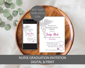 Nurse Graduation Invitation, Nursing Graduation Invitation, RN Graduation Announcement, Nursing School Graduation Invitation