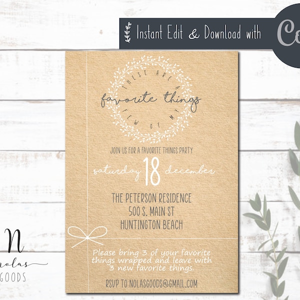 Favorite Things Party Invitation, These are a Few of My Favorite Things Invite, My Favorite Things Party Printable