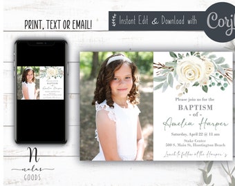LDS Baptism Announcement Girl, LDS Baptism Invite Template, lds Baptism Invitation Instant Download, Baptism Invitation with Photo