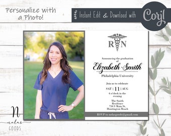 Nurse Graduation Invitation Template, Nursing Graduation Announcement, RN Graduation Invitation, Nursing Graduation Party Invitation