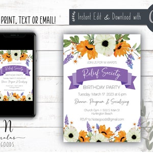 Relief Society Birthday Invitation, Relief Society Birthday Invite, LDS Relief Society Invite, Relief Society Invitation Printable