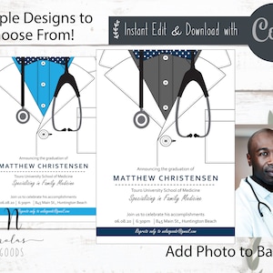 White Coat Invitation, Medical School Graduation Invitation, White Coat Ceremony Invitation, Doctor Graduation Invitation Template